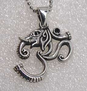 GANESHA ELEPHANT OM Aum Hindu God symbol 925 Sterling Silver pendant 