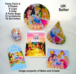 PRINCESS PARTY ITEMS CUPS, PAPER PLATES, PARTY BAGS, INVITATIONS 