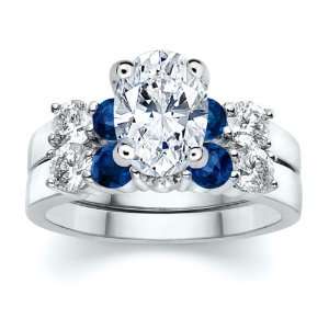   ct Oval Diamond W Round Blue Sapphire Ring Set Samuel David Jewelry