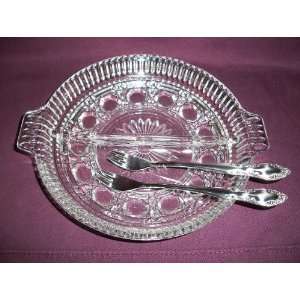   Crystal Glass Divided Relish Dish Tray with Servers 