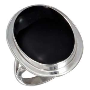   Silver Extra Large Bezel Set Oval Onyx Ring (size 09): Jewelry