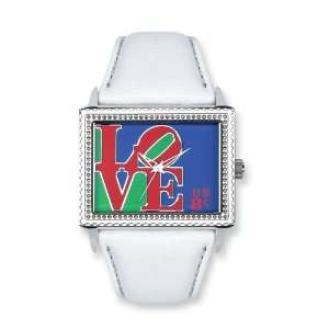  Postage Stamp Love White Leather Band Watch Jewelry