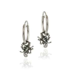    Sterling Silver Dangling Spider Small Hoop Earrings Jewelry