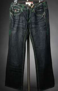 Laguna Beach Jeans Mens DANA POINT Green Stitch w/ 1G Crystals 
