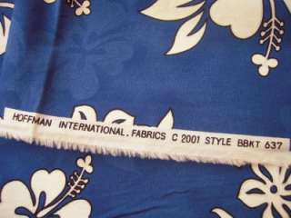ROYAL BLUE Hawaiian Hibiscus Cotton Fabric HOFFMAN INTERNATIONAL 